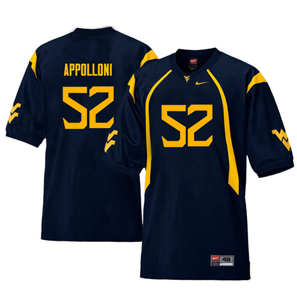 Men #52 Emilio Appolloni West Virginia Mountaineers Throwback College Football Jerseys Sale-Navy - Click Image to Close